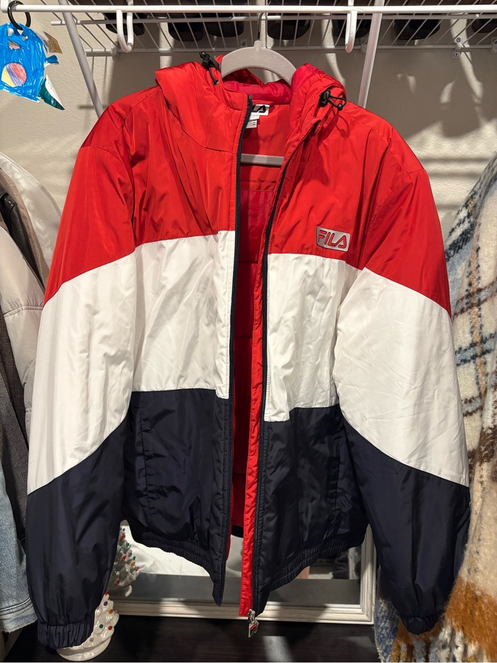 FILA Red Puffer Jacket with White Trim